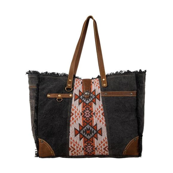 Myra Bag Handbags - Myra Bag Handmade Mesa Weekender Bag Upcycled Canvas & Cowhide Leather